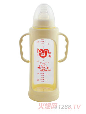 優(yōu)恩標(biāo)口防摔防爆玻璃奶瓶240ml