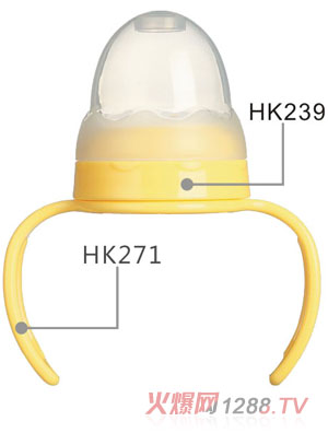好可愛(ài)標(biāo)口奶瓶牙蓋組手柄